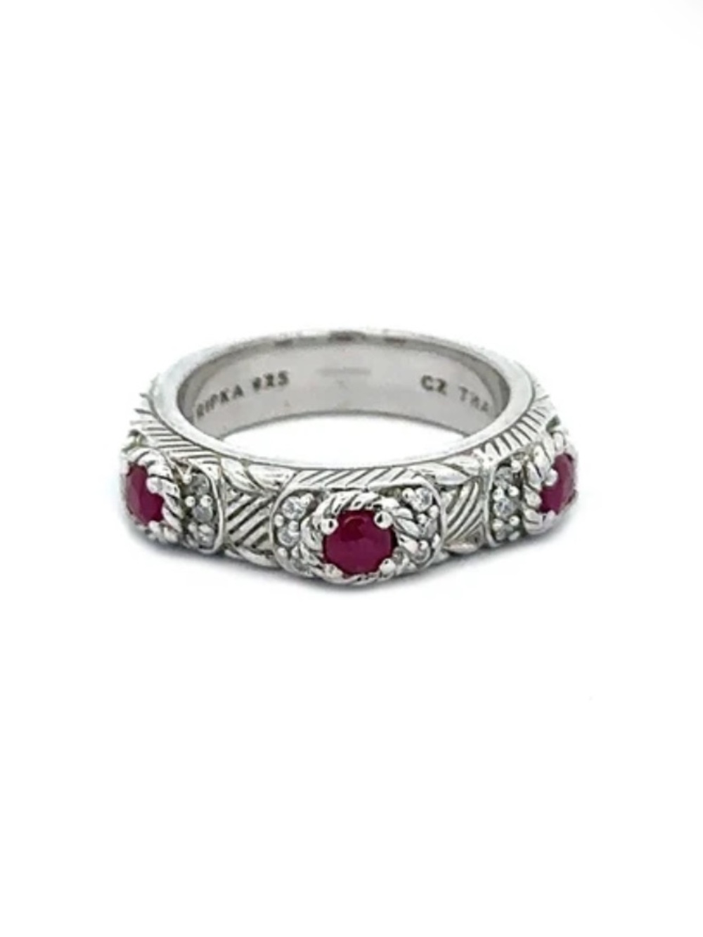 Vintage Ruby and CZ Judith Ripka Signed Ring In Sterling Silver Size 7